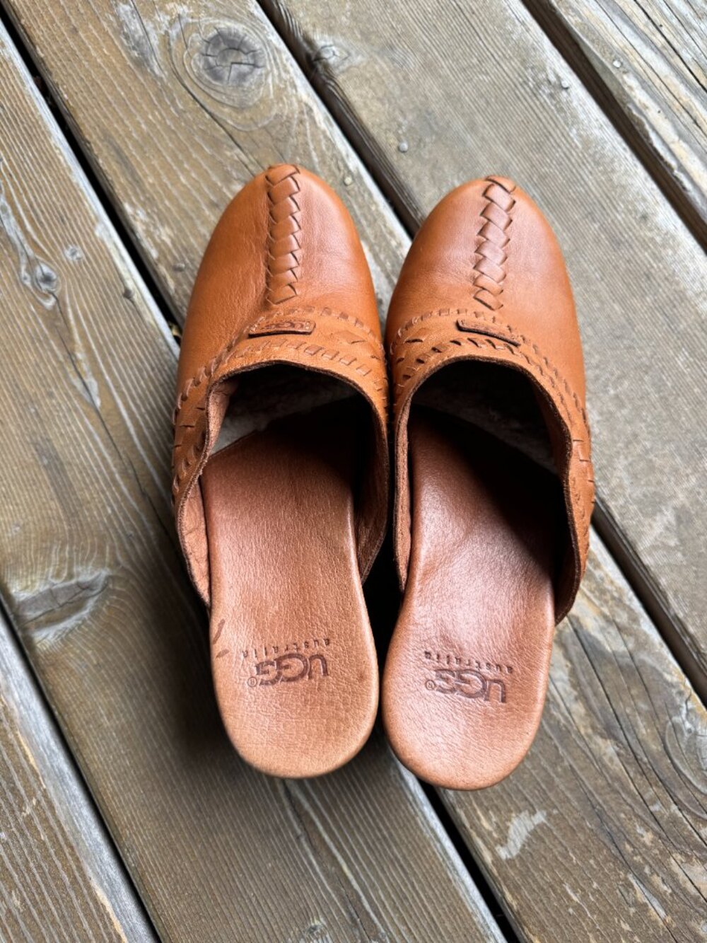 UGG Vivica Cognac Leather Sheepskin Lined Clog Wood Heel in Women's 9 / EU 40 - Picture 6 of 11